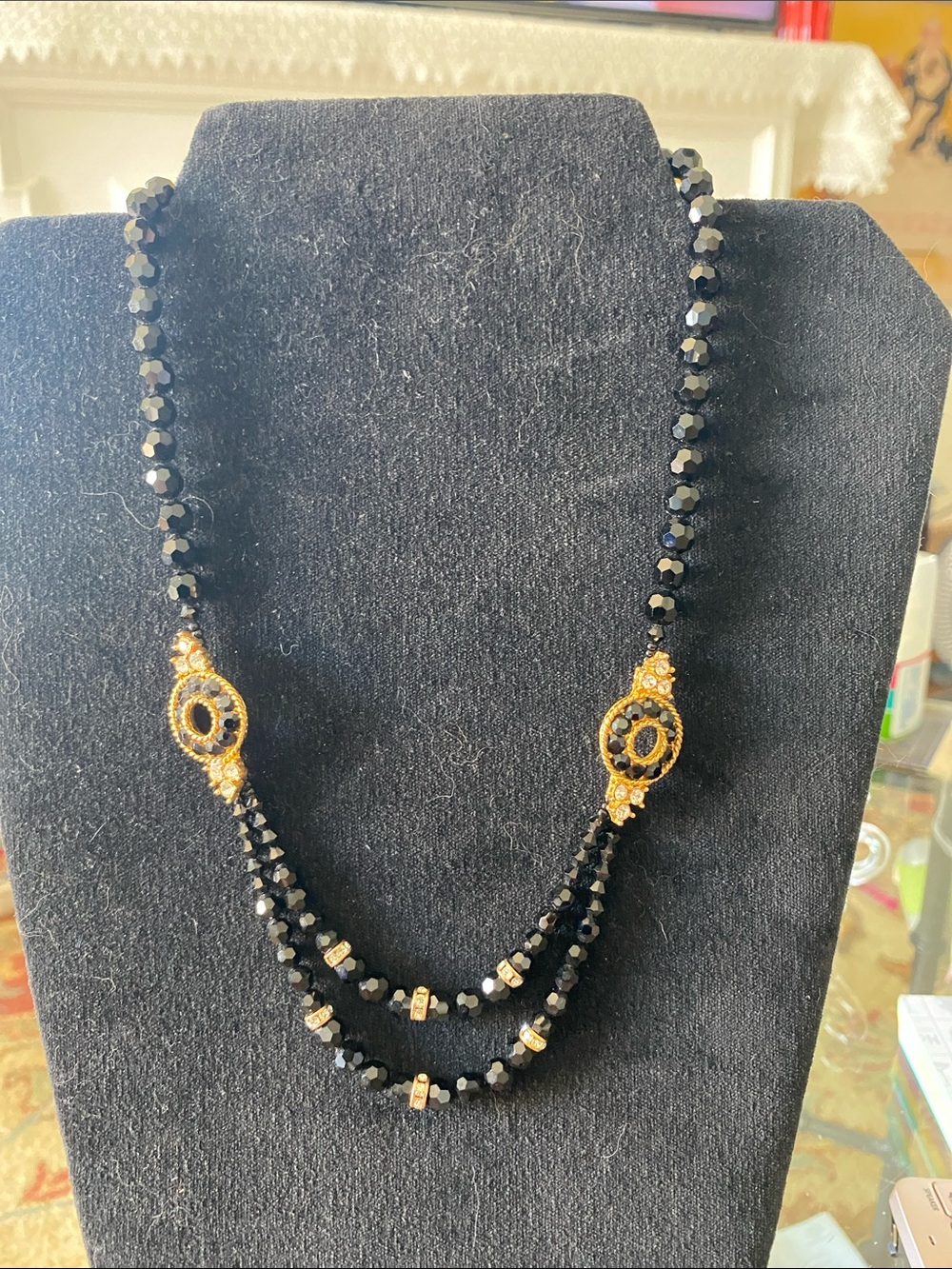 Black and Gold Double Strand Bead Necklace - Women's Jewelry